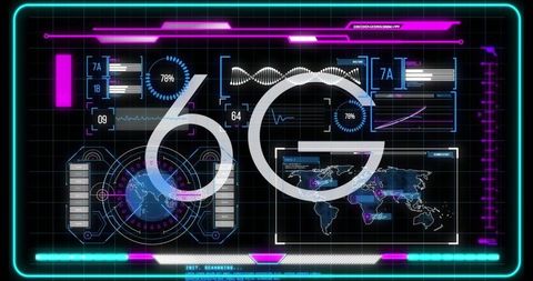 6g futuristic hud dashboard with globe heatmap, dna helix meters, neon cyberpunk analytics