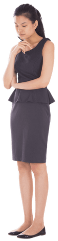 Thoughtful Asian Businesswoman in Casual Dress on Transparent Background