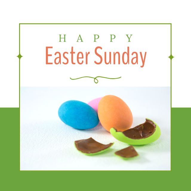 Happy Easter Sunday Chocolate Eggs with Green Border - Download Free Stock Templates Pikwizard.com