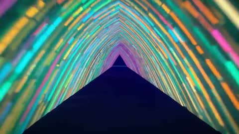 Dynamic Journey through Neonlit Triangular Tunnel in Virtual Reality