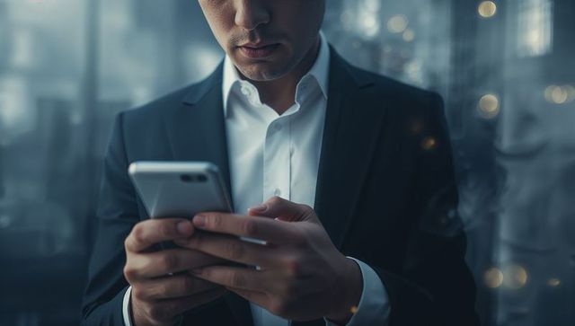 Businessman Engaged with Smartphone in Modern Urban Setting