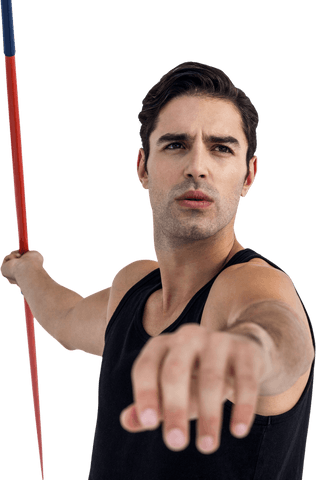 Male athlete preparing transparent javelin throw