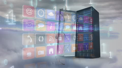 Abstract Digital Human Interacting with Virtual Data Cloud Storage