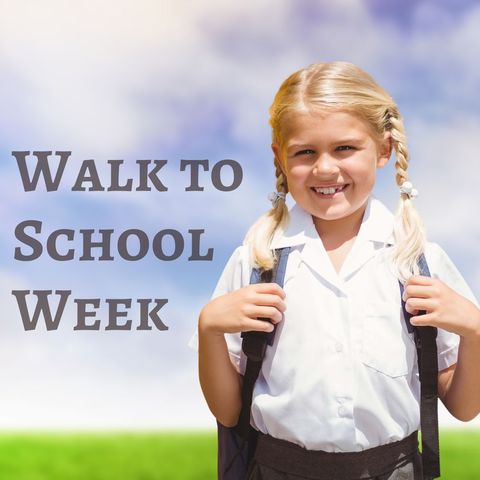 smiling girl with backpack celebrating walk to school week - Download Free Stock Templates Pikwizard.com