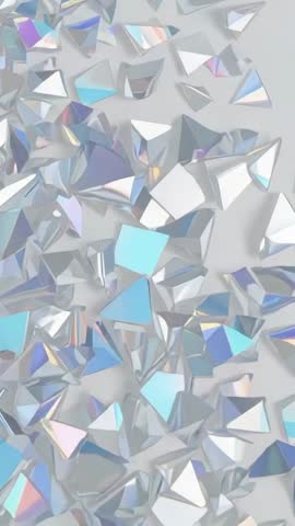 Drifting Iridescent Prisms Rotating and Swooping Over Grey Backdrop Vertical Abstract Loop