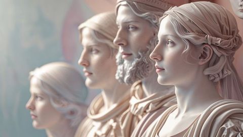 Classical marble busts in artistic gallery setting