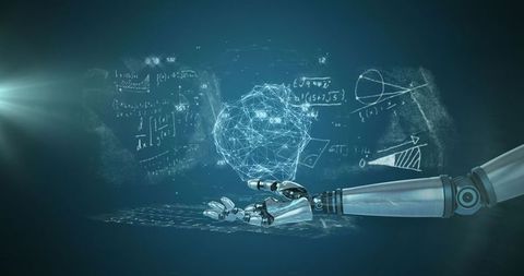 Robotic Arm Reaching for Neural Globe with Mathematical Equations - Download Free Stock Images Pikwizard.com