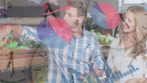 Couple Shopping with Data Analytics Visualization Overlay