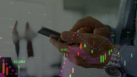 Hands Holding Smartphone Analyzing Digital Stock Market Data