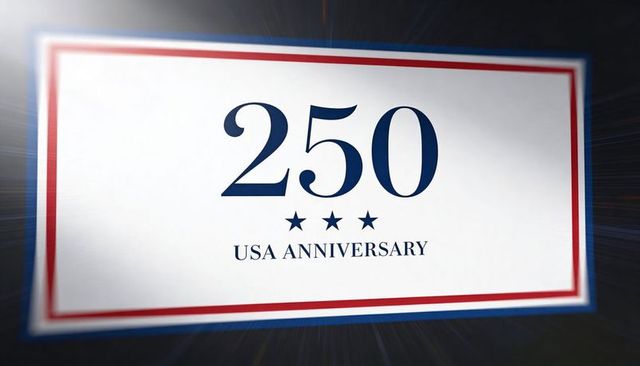 Celebrating 250th usa anniversary banner with stars and red white blue trim