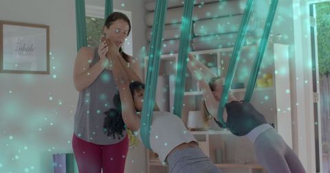 Glowing Air Yoga Class with Relaxed Diverse Participants