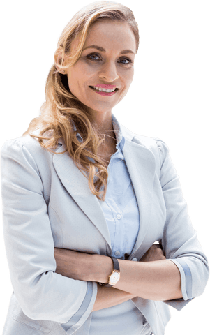 Transparent Confident Smiling Businesswoman with Arms Crossed