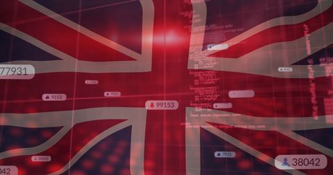 UK Flag Overlay on Digital Financial Data and Social Media Icons - Download Free Stock Images Pikwizard.com