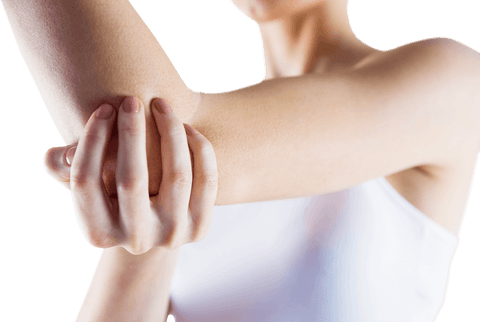 woman holding hurt elbow in white top on transparent background - Download Free Stock Videos Pikwizard.com