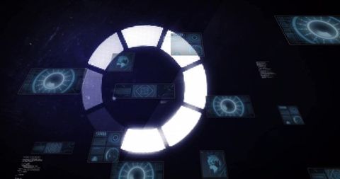 Futuristic Digital Interface with Rotating Circular Graphs