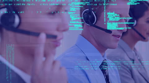 Business Associates Using Headsets with Digital Data Overlay