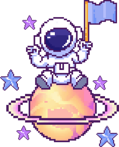 8-bit Astronaut Planting Flag on Ringed Planet with Transparent Background