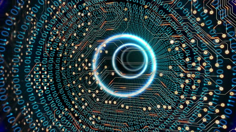 Futuristic Neon Circuit with Binary Code Elements