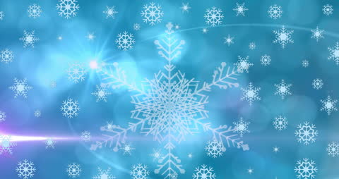 Snowflakes and Hexagons on Blue Abstract Background