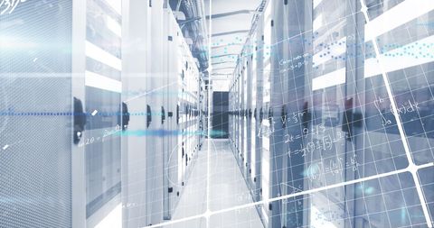 Digital Equations Overlay on Computer Servers in Data Center - Download Free Stock Images Pikwizard.com