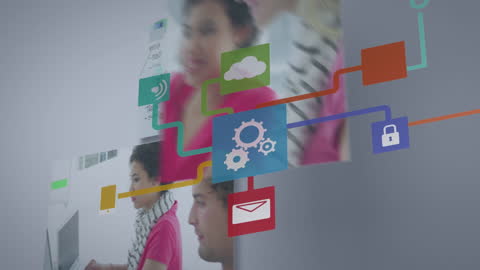 Global Business Digital Interface with Media Icons