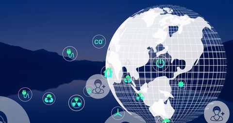 Global Network of Eco-Friendly Icons on Digital Globe Overlays - Download Free Stock Images Pikwizard.com