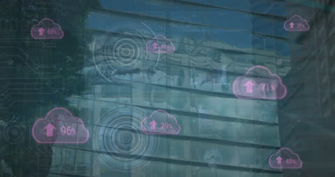 Digital Interface on Cityscape with Data Trends