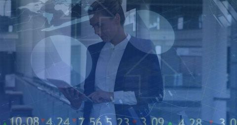 Businesswoman Analyzing Virtual Financial Data Interface