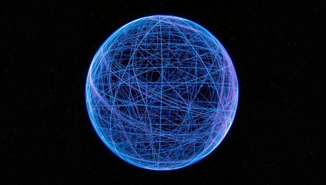Neon wireframe sphere concept with futuristic lines