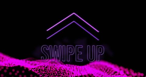 Swipe up symbol with neon waves concept background