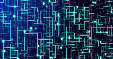Glowing cyan circuit network illuminating digital grid and data nodes for futuristic tech