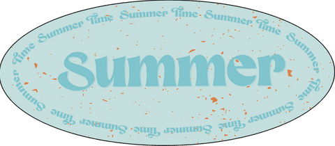 Stylized summer design on transparent background with teal oval