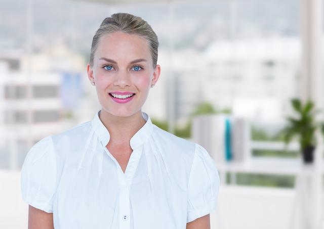 Digital composite of Business woman smiling in the office