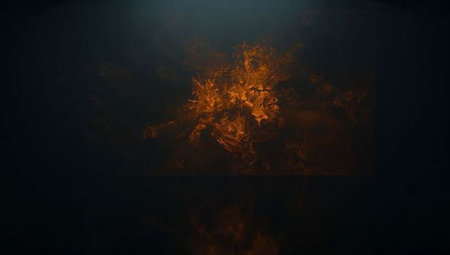 Glowing Amber-Orange Abstract Pattern in Dark Void