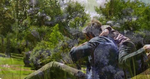 Father and Son Bonding Outdoors in Lush Park