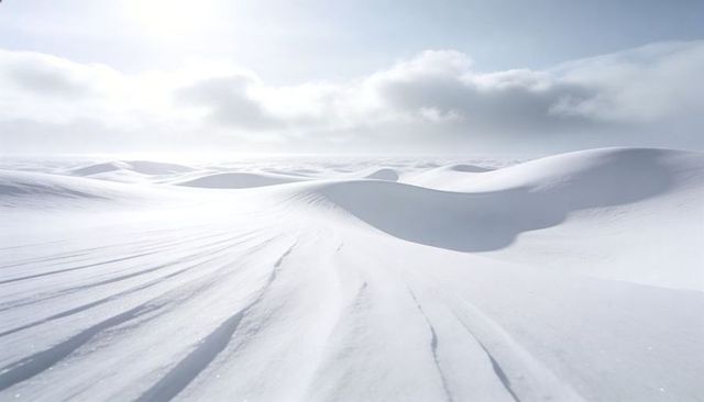 Snow Dune Minimal Landscape with Soft Shadows and Pale Sunlight over Frozen Plains