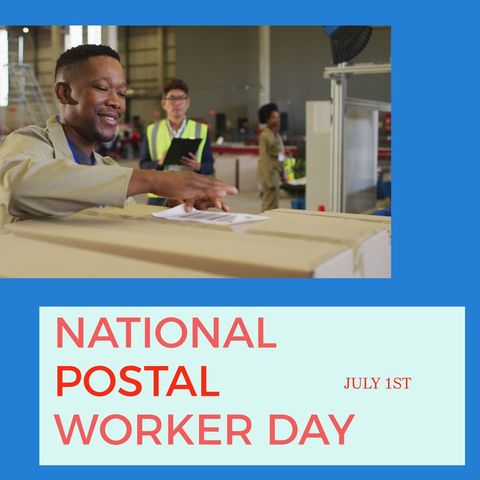 celebrating national postal worker day with smiling african american worker - Download Free Stock Templates Pikwizard.com