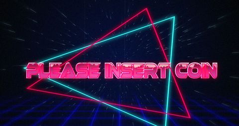 Retro Gaming Please Insert Coin Text with Neon Triangles - Download Free Stock Images Pikwizard.com