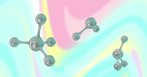 Futuristic molecule models on vibrant abstract background