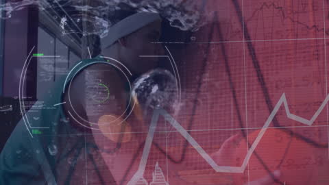 Female Basketball Player Analyzing Data Overlay in Gym