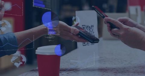 Making contactless payment at cafe counter with smartphone and card reader