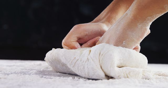 Close-Up of Hands Kneading Dough for Baking with Flour on Surface - Download Free Stock Images Pikwizard.com