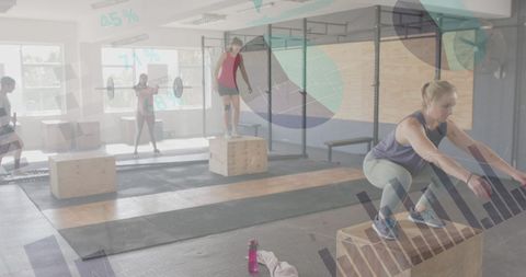 Women Engaging Cross Training Workout With Data Overlay