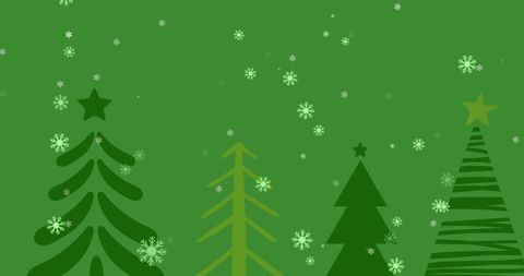 Snowflakes Falling Over Christmas Trees on Green Background - Download Free Stock Images Pikwizard.com