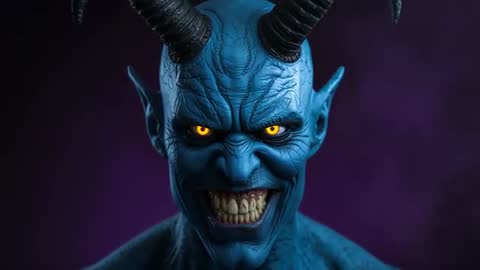 Horned Demon with Glowing Eyes Emerging