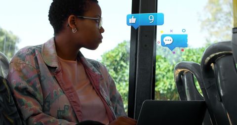 Woman Engaging with Social Media on a Bus Ride - Download Free Stock Images Pikwizard.com