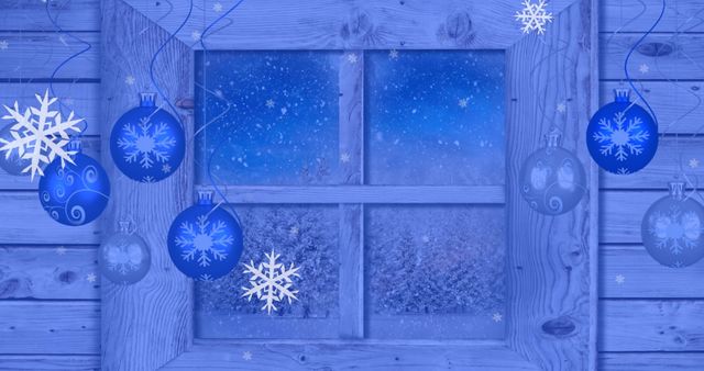 Festive Winter Window with Baubles and Snowflakes - Download Free Stock Images Pikwizard.com