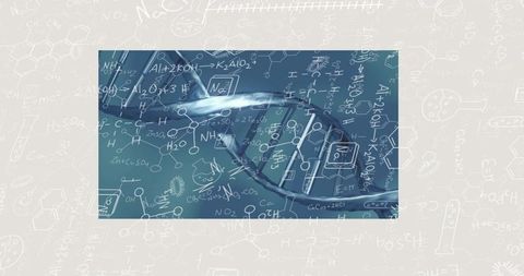 Glowing DNA Helix with Scientific Formulas on Digital Canvas