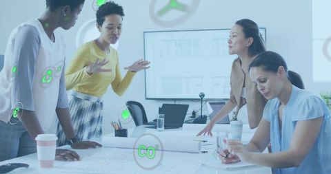 Diverse Female Architects Collaborating on Eco-Friendly Designs