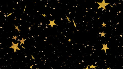 Gold Confetti Sparkling on Black Background